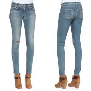 Rag & Bone Cate Low Rise Rip Knee Skinny Jeans - 28 Water Street Wash